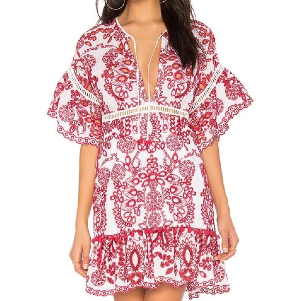 Saylor | Embroidered Eyelet Red Dress size Medium